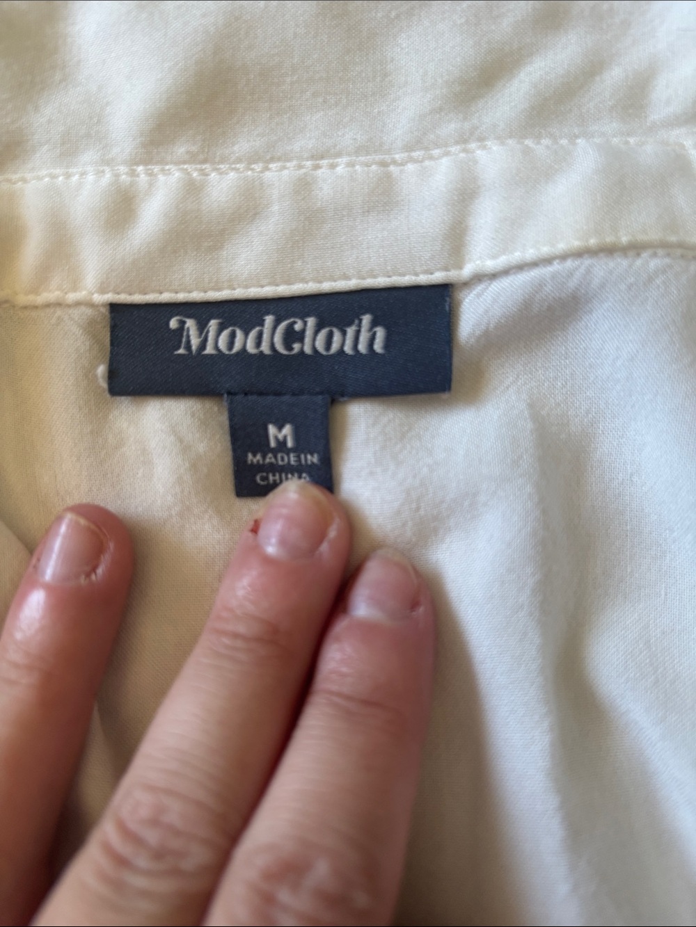 ModCloth Cream Button-Up Top with Navy Label - Picture 2 of 3